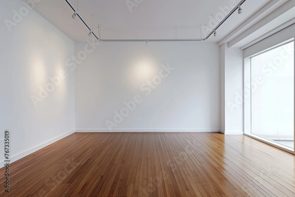 Fototapeta Modern Empty Gallery Space with Natural Light and Wooden Floors