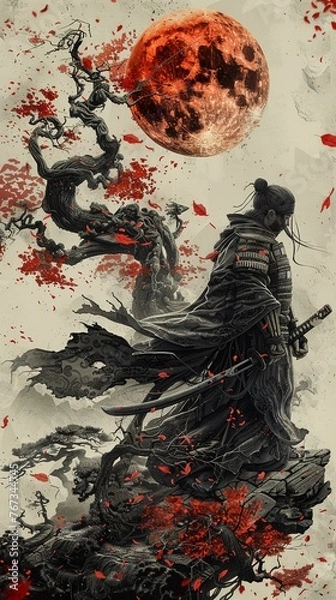 Obraz Surrealism invites samurai to confront the shadows of the mind, embracing the unknown with courage and grace, super detailed