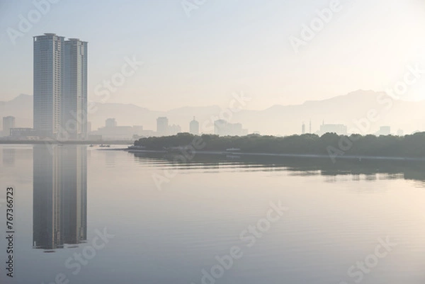 Obraz Foggy morning on Corniche in Ras Al Khaimah, UAE