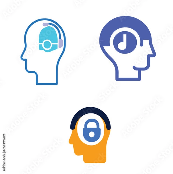Obraz Set of icon head-of-a-human-expending-time-listening-music.eps