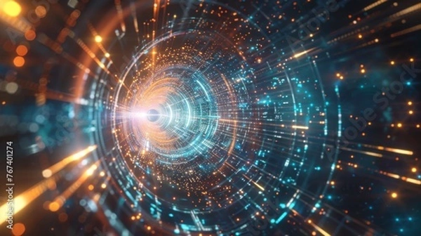 Fototapeta Abstract Digital Tunnel with Glowing Lights