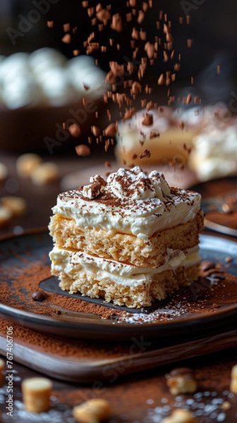 Fototapeta  Tiramisu with a Cocoa Powder Shower