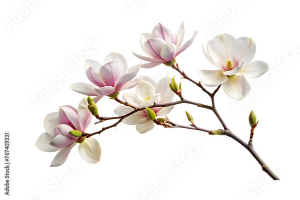 Fototapeta Blooming magnolia branch, close-up isolated on a transparent background.