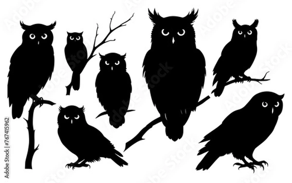 Fototapeta Set of a owl  silhouette vector