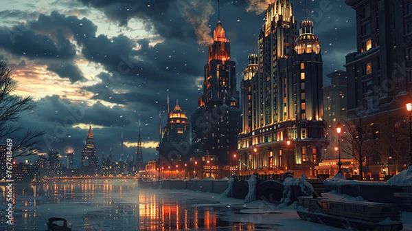 Fototapeta the city, generative ai, landscape, architecture, chasny house, background, modern, art nouveau, city, skyline, skyscraper, building, new york, cityscape, manhattan, sky, buildings, view, downtown, ur