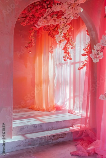 Fototapeta Pink consept backdrop. AI generative