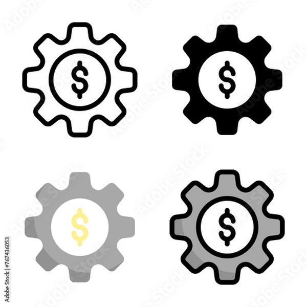 Fototapeta Gear icon set style collection in line, solid, flat, flat line style on white background