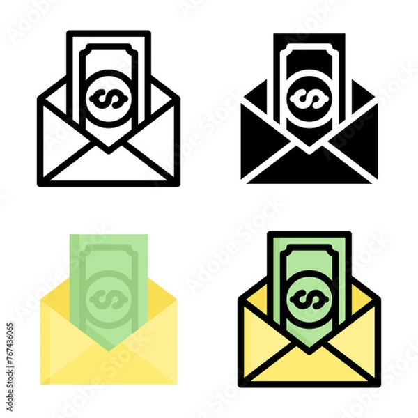 Fototapeta Envelope icon set style collection in line, solid, flat, flat line style on white background