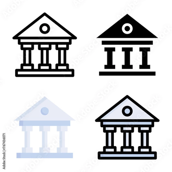 Fototapeta Bank icon set style collection in line, solid, flat, flat line style on white background