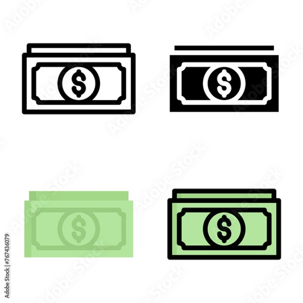 Fototapeta Money icon set style collection in line, solid, flat, flat line style on white background