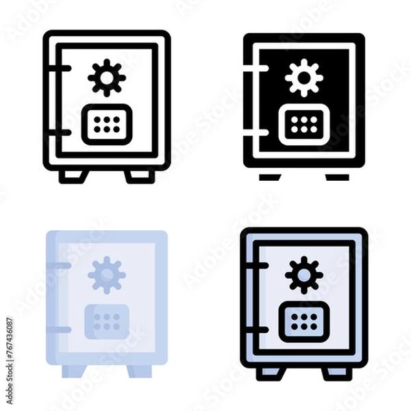 Fototapeta Safe box icon set style collection in line, solid, flat, flat line style on white background