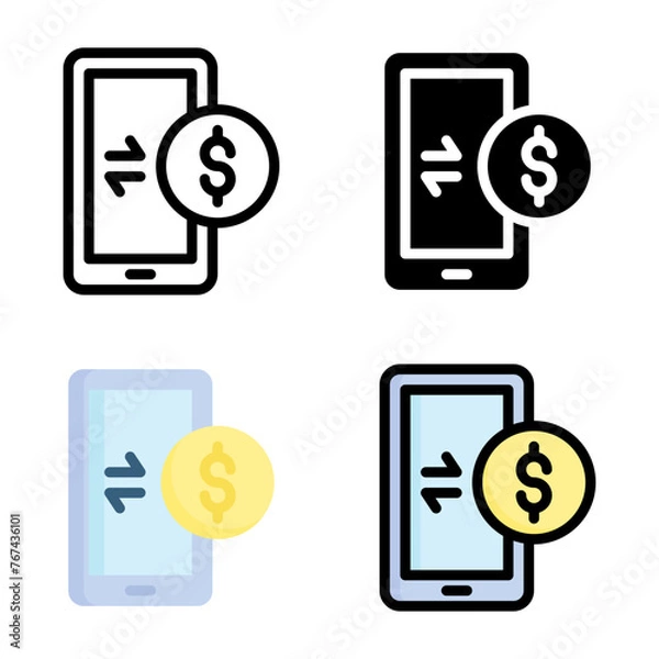 Fototapeta Payment icon set style collection in line, solid, flat, flat line style on white background