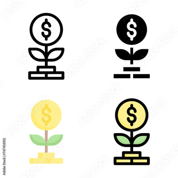 Fototapeta Growth icon set style collection in line, solid, flat, flat line style on white background