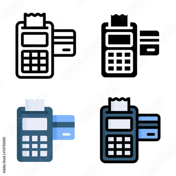 Fototapeta Payment terminal icon set style collection in line, solid, flat, flat line style on white background