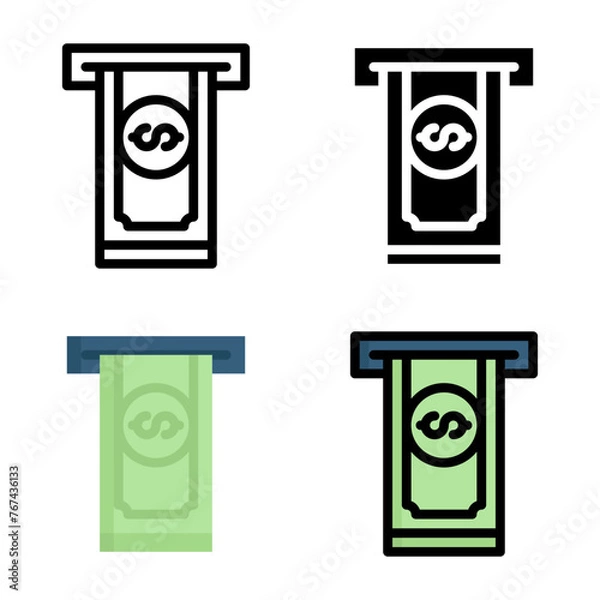 Fototapeta Withdraw icon set style collection in line, solid, flat, flat line style on white background