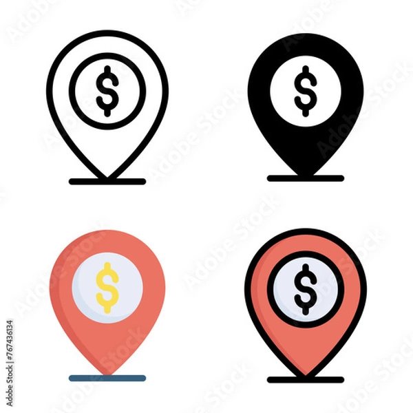 Fototapeta Location icon set style collection in line, solid, flat, flat line style on white background