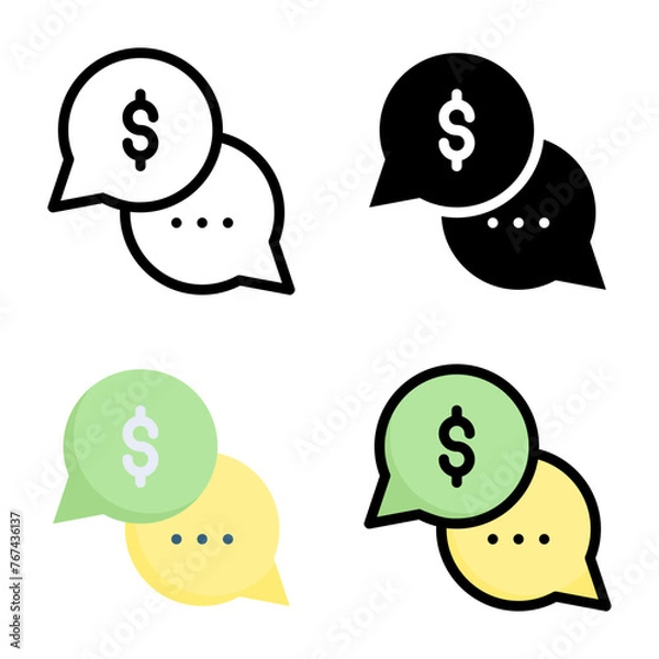 Fototapeta Chat icon set style collection in line, solid, flat, flat line style on white background