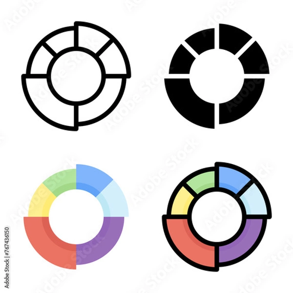 Fototapeta Pie chart icon set style collection in line, solid, flat, flat line style on white background
