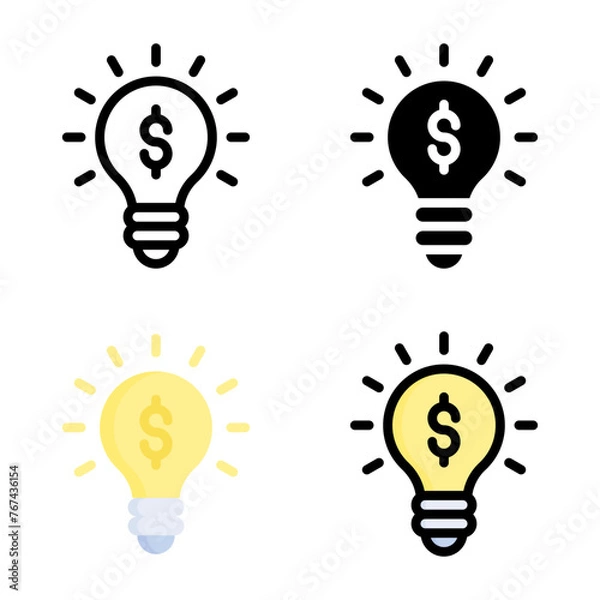 Fototapeta Idea icon set style collection in line, solid, flat, flat line style on white background