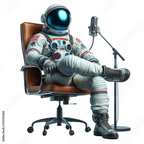 Obraz astronaut on podcast isolated on transparent background 3d render - Generative AI