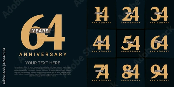 Fototapeta Set of Anniversary Logotype with brown ribbon, soft brown color can be use for special day celebration