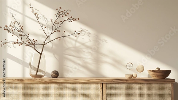 Fototapeta Glass Vase and Wooden Sideboard
