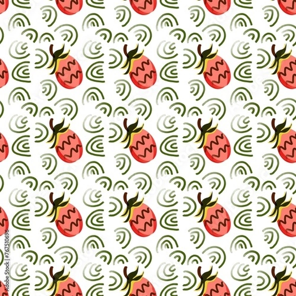 Fototapeta Floral pineapple and Leaf Seamless Pattern with Spring and Summer Vibes