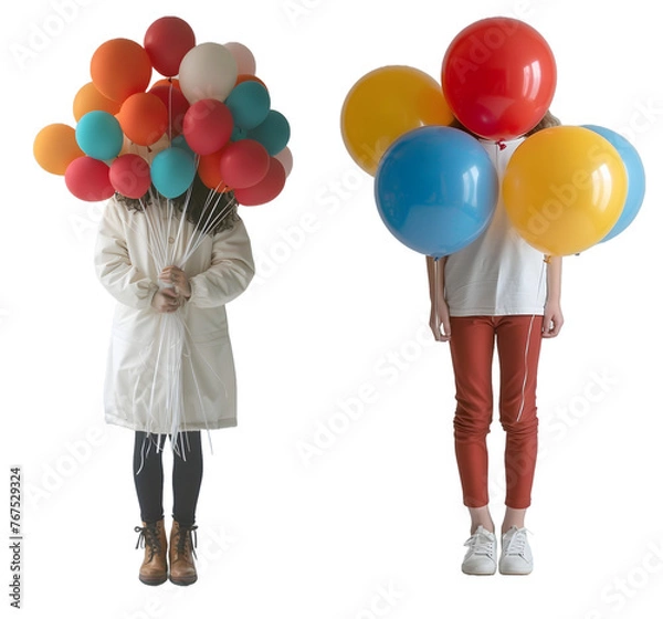 Fototapeta person holding a balloon isolated on a transparent PNG background, white background , Generative Ai