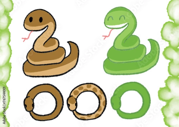 Obraz 巳年の蛇手書き風年賀状イラスト