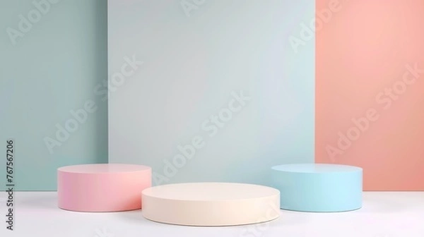 Fototapeta Blank product stand on pastel colors background, 3d render ,Generative ai