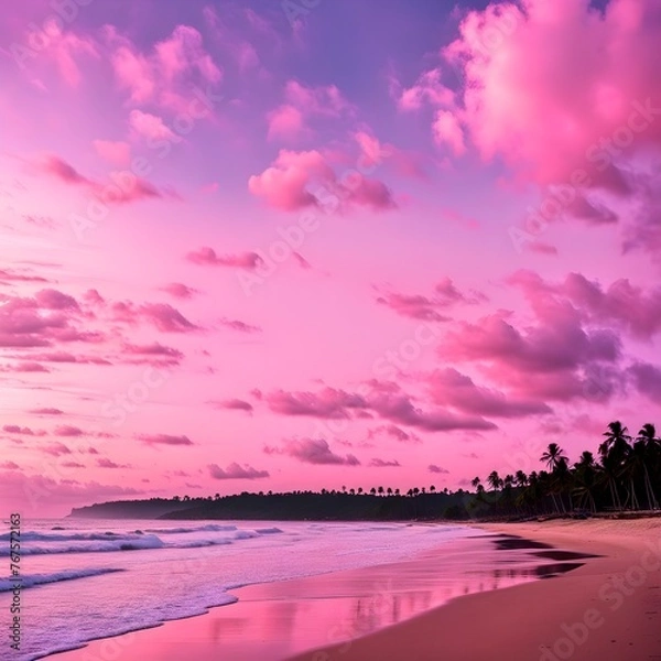 Obraz sunset, a beach in pink sky.