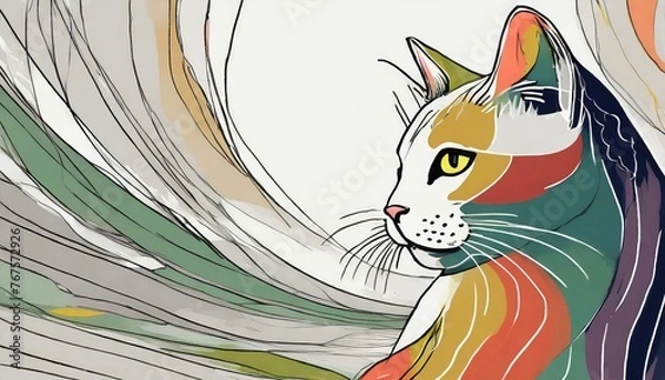 Obraz a white simple abstract background with a cat in the light bottom corner