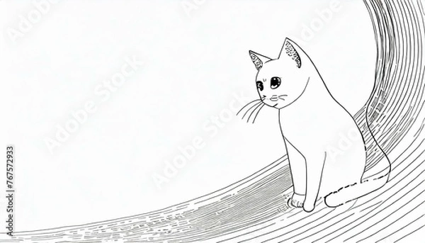 Obraz a white simple abstract background with a cat in the light bottom corner