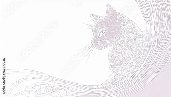 Obraz a white simple abstract background with a cat in the light bottom corner