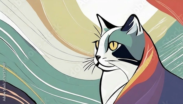 Obraz a white simple abstract background with a cat in the light bottom corner