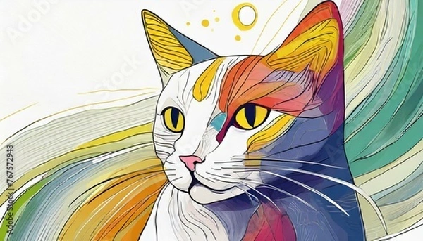 Obraz a white simple abstract background with a cat in the light bottom corner