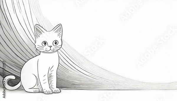 Obraz a white simple abstract background with a cat in the light bottom corner