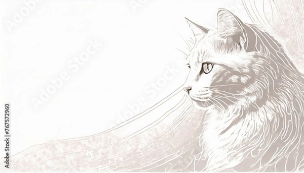 Obraz a white simple abstract background with a cat in the light bottom corner