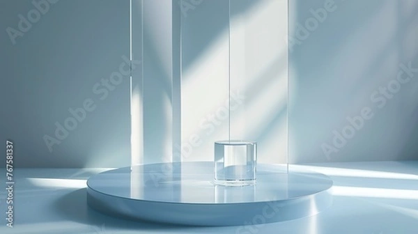 Fototapeta Product background podium or 3d glass display background, crystal pedestal platform. Transparent glass product display background, presentation and model stand stage in 3d render ,Generative ai, 