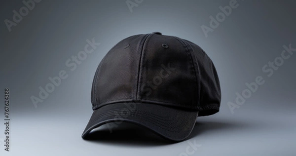 Obraz Realistic black or white or grey baseball cap hat templates, isolated on white black background, front and side view. Mockup template for artwork graphic design