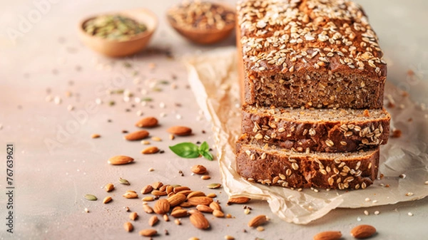 Fototapeta Multi-grain bread on the minimal background