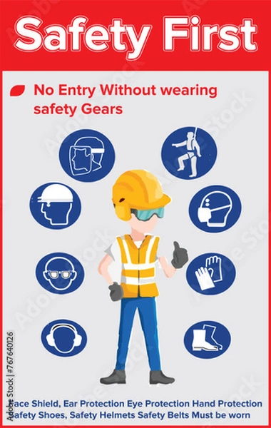 Obraz No entry without wearing saftey Gears concepty symble adobe illustrator 