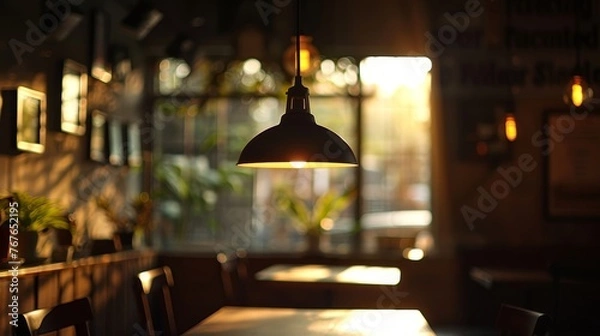 Obraz Lighting: A room is illuminated by a single pendant light