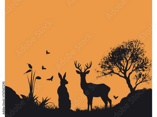 Obraz Easter silhouettes design with banny and deer Vector Easter Bunny Silhouette Vector Art, Icons, and Graphics for Free vector
