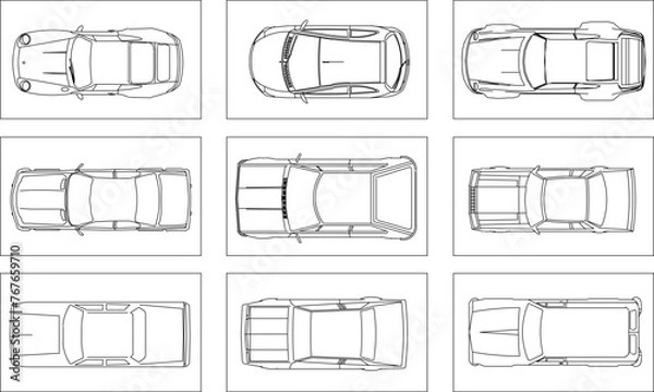 Fototapeta Adobe Illustrator Artwork Vector illustrator design sketch, collection of car images seen from above