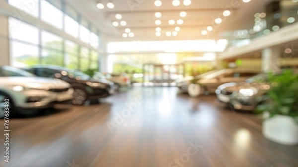 Fototapeta Zamazane wnętrze salonu samochodowego