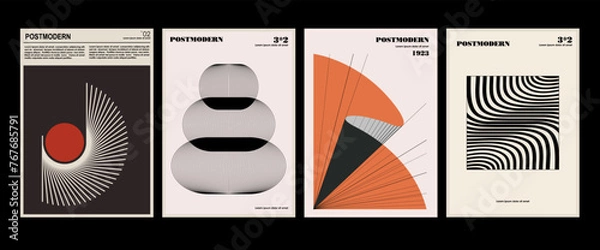 Fototapeta Artworks, posters inspired postmodern of vector abstract dynamic symbols with bold geometric shapes, useful for web background, poster art design, magazine front page, hi-tech print, cover artwork.