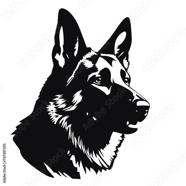 Obraz Vector Silhouette  portrait of a German shepherd dog on a white background