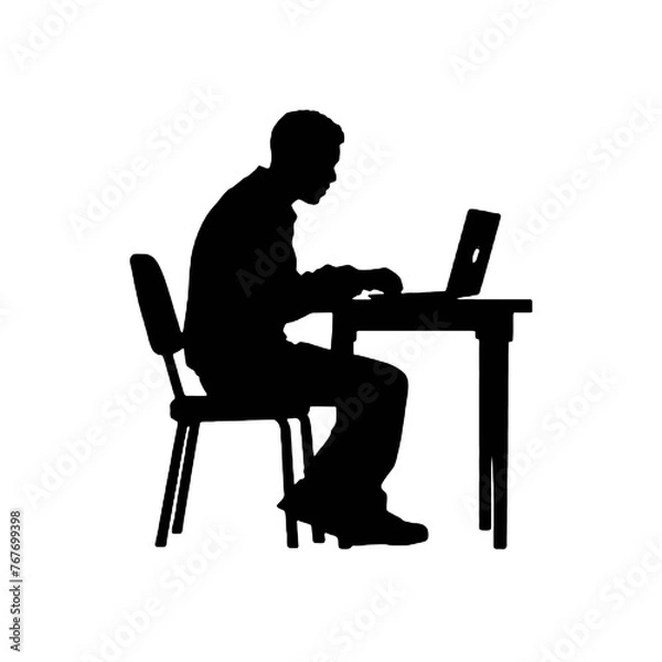 Fototapeta man working on computer Silhouette 