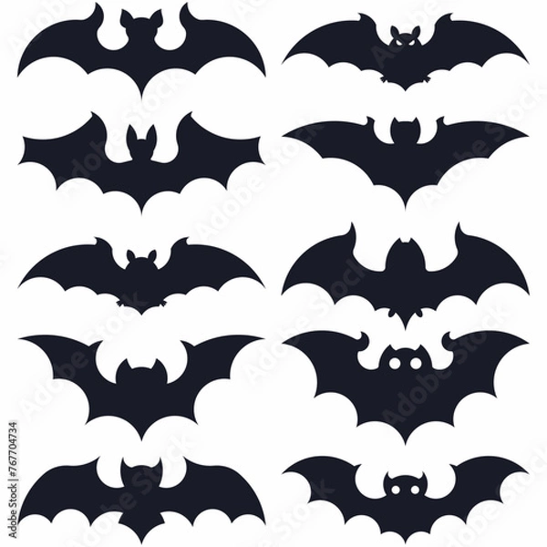 Fototapeta Bats Halloween decorations for wall and windows sticker pack for party vector set isolated on a white background.